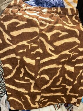 Ralph Lauren brown tan Zebra Stripe denim straight skirt 12